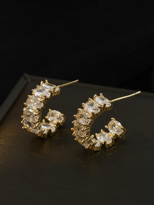 ed67570 gold Brass Cubic Zirconia Geometric Minimalist Stud Earring