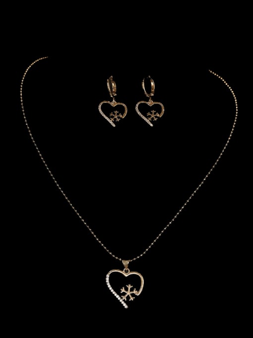 AOG Brass Cubic Zirconia Hip Hop Hollow Heart Earring and Necklace Set 2