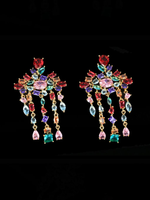 colour Brass Cubic Zirconia Multi Color Water Drop Luxury Cluster Earring