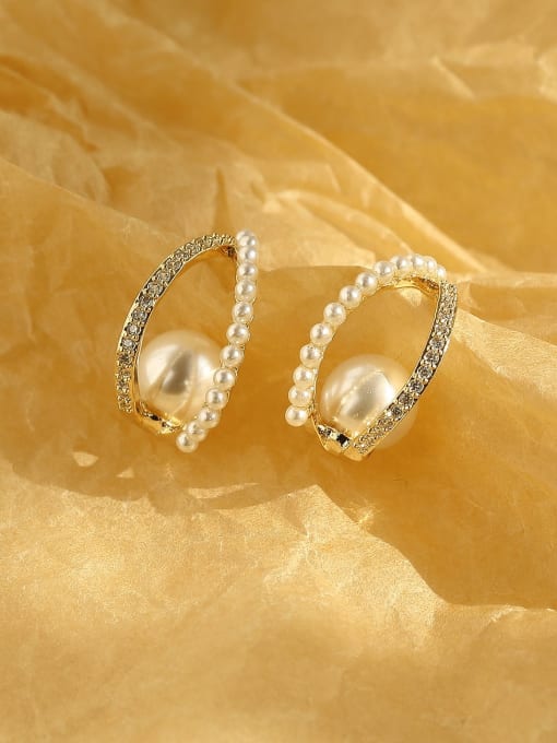 14k Gold Brass Imitation Pearl Geometric Bohemia Stud Trend Korean Fashion Earring