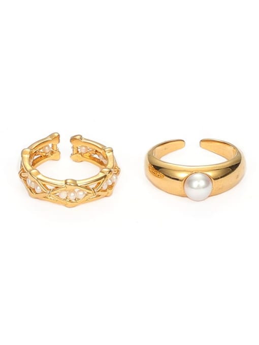 Five Color Brass Imitation Pearl Geometric Minimalist Band Ring