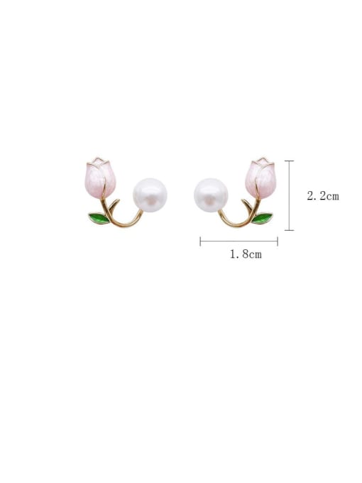 YOUH Brass Imitation Pearl Enamel Flower Dainty Stud Earring 2