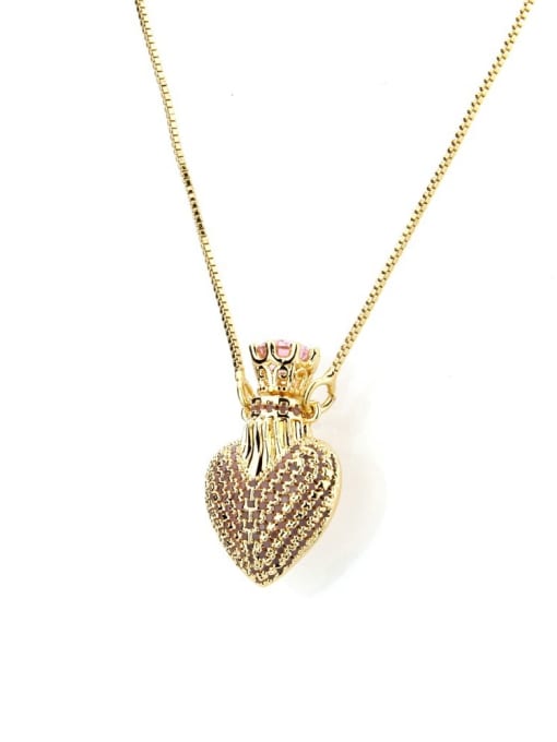 Pink Brass Cubic Zirconia Heart Dainty Necklace