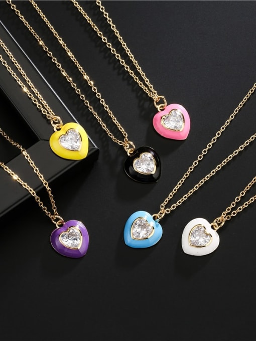 AOG Brass Rhinestone Enamel  Trend Heart Pendant Necklace 0