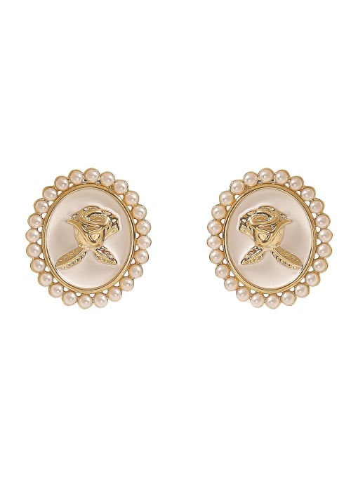 14K gold Brass Imitation Pearl Geometric Minimalist Stud Earring