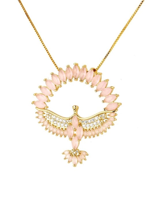 Pink Brass Cubic Zirconia Religious Bird Dainty Necklace