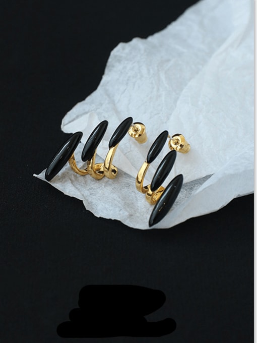 ACCA Brass Enamel Geometric Line Vintage Clip Earring 2