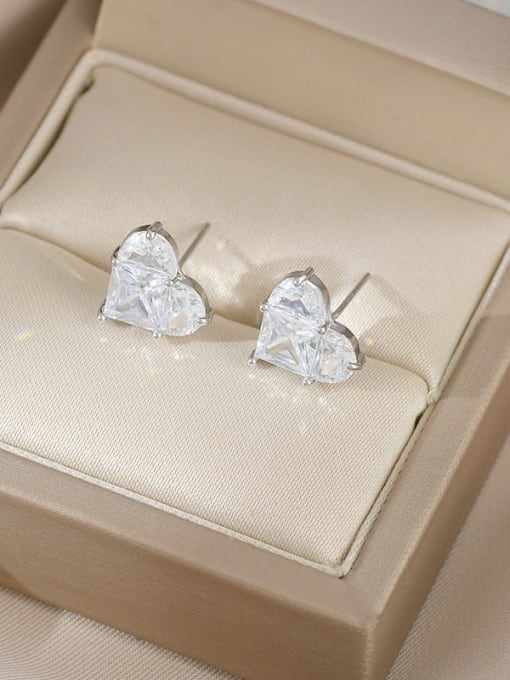Silver ED64710 Brass Cubic Zirconia Heart Dainty Stud Earring