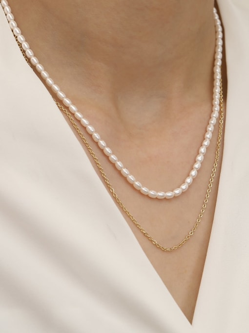 HYACINTH Brass Freshwater Pearl Locket Minimalist Multi Strand Trend Korean Fashion Necklace 2