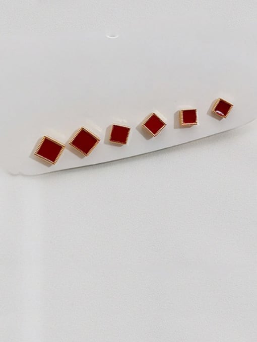 Square Gold with red background Copper Enamel Geometric Minimalist Stud Trend Korean Fashion Earring