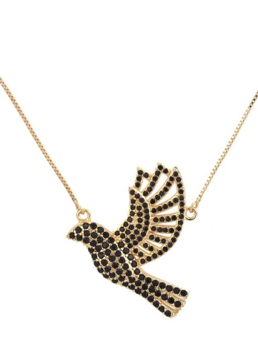 Gold Plated Black zircon Brass Cubic Zirconia Bird Dainty Necklace