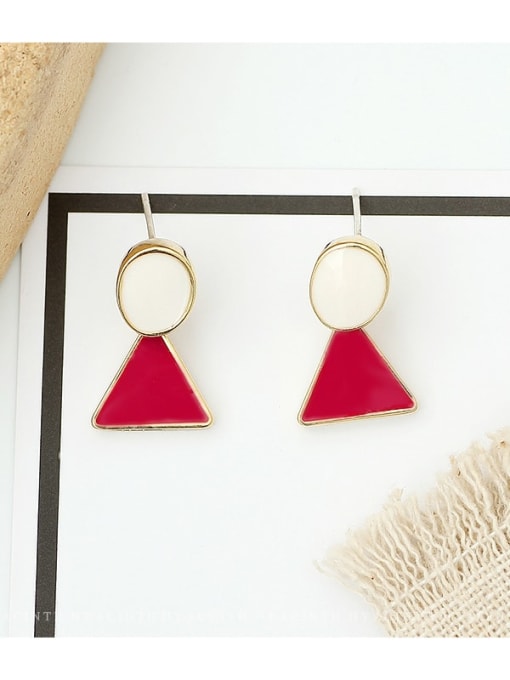 rose red Copper Enamel Triangle Minimalist Stud Trend Korean Fashion Earring