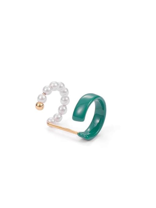 Green oil dripping Earbone clip(Single) Brass Imitation Pearl Geometric Minimalist Single Earring