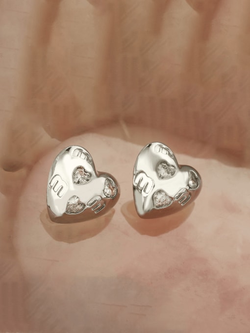 43772 Brass Cubic Zirconia Heart Minimalist Huggie Earring