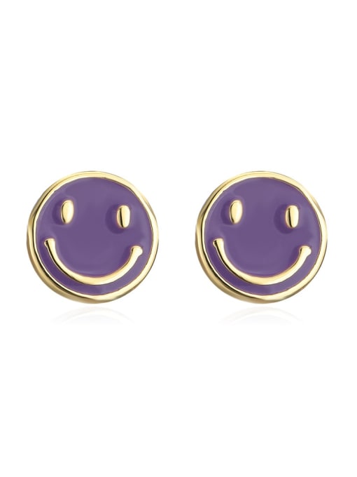 41194 Brass Enamel Smiley Minimalist Stud Earring