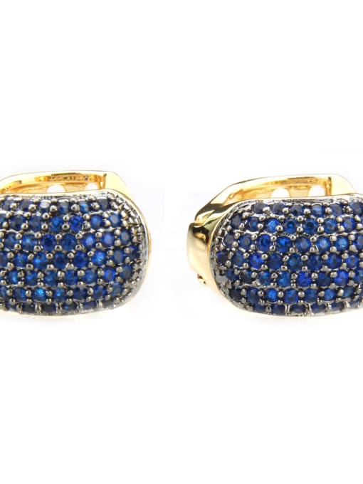 Gold Plated Blue Zircon Brass Cubic Zirconia Round Minimalist Clip Earring
