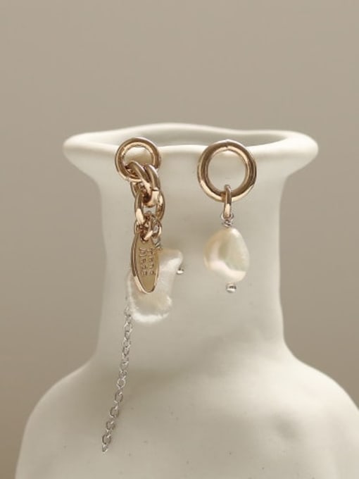 ACCA Brass Freshwater Pearl Asymmetric Irregular Vintage Chandelier Earring 3