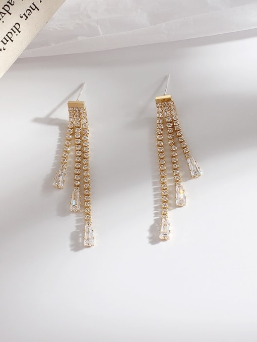 gold Copper Cubic Zirconia Tassel Vintage Threader Trend Korean Fashion Earring
