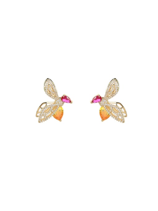 OUOU Brass Cubic Zirconia Butterfly Dainty Stud Earring 0