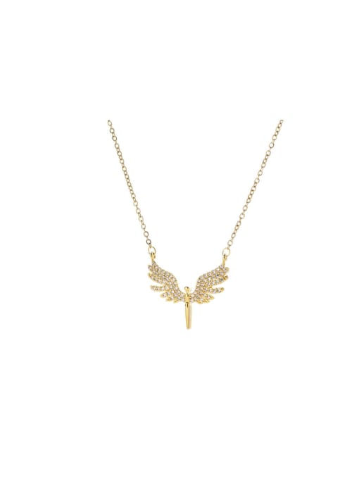 golden Brass Cubic Zirconia Wing Dainty Necklace