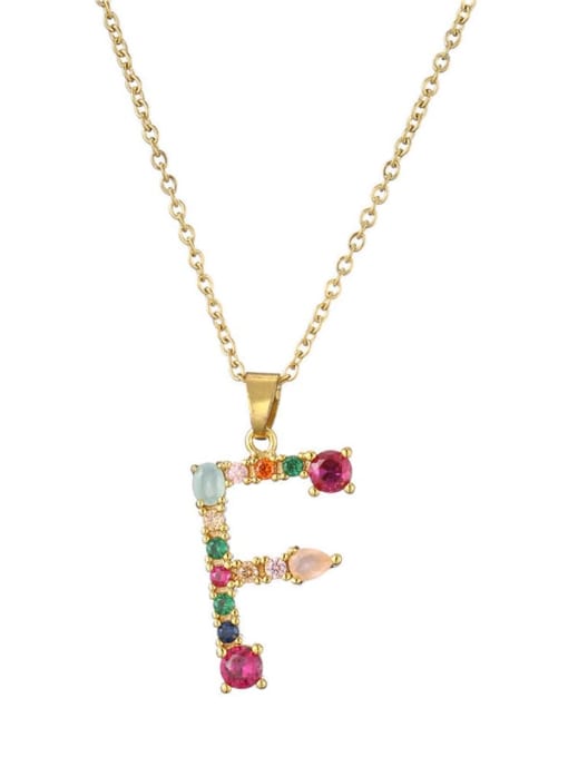 F Brass Cubic Zirconia Trend Letter Pendant  Necklace