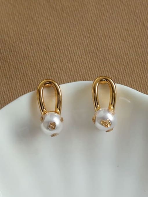 ACCA Brass Imitation Pearl Water Drop Vintage Stud Earring 3