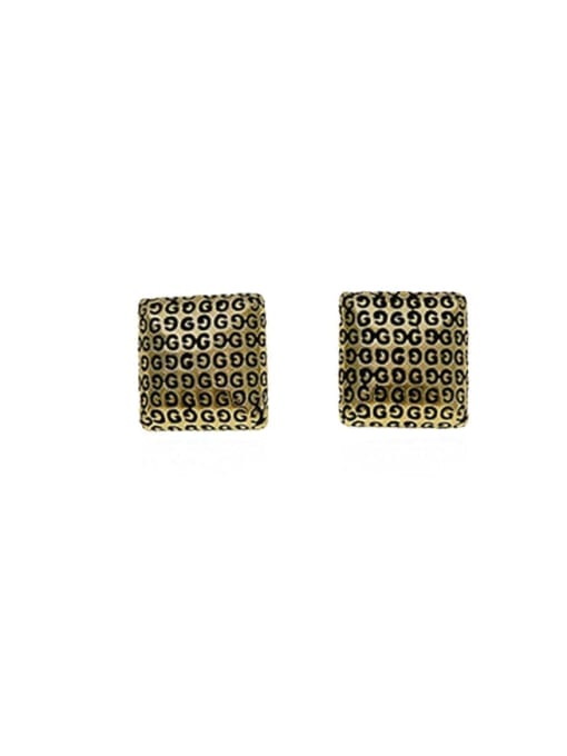 14k Gold Brass  Vintage diamond pattern metal button   Stud Trend Korean Fashion Earring