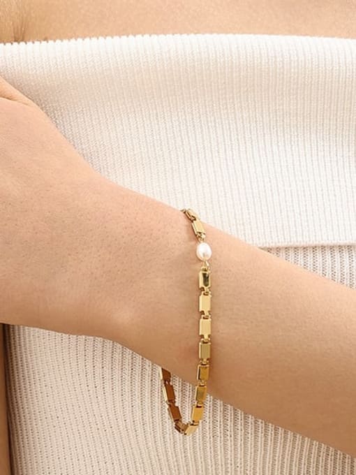 Five Color Brass Imitation Pearl Geometric Minimalist Link Bracelet 1
