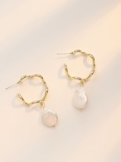14K gold Copper Freshwater Pearl Geometric Minimalist Drop Trend Korean Fashion Earring