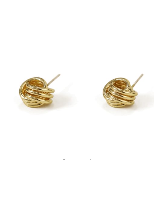 3 thread (925 silver needle) Brass Hollow  geometry Vintage Stud Earring