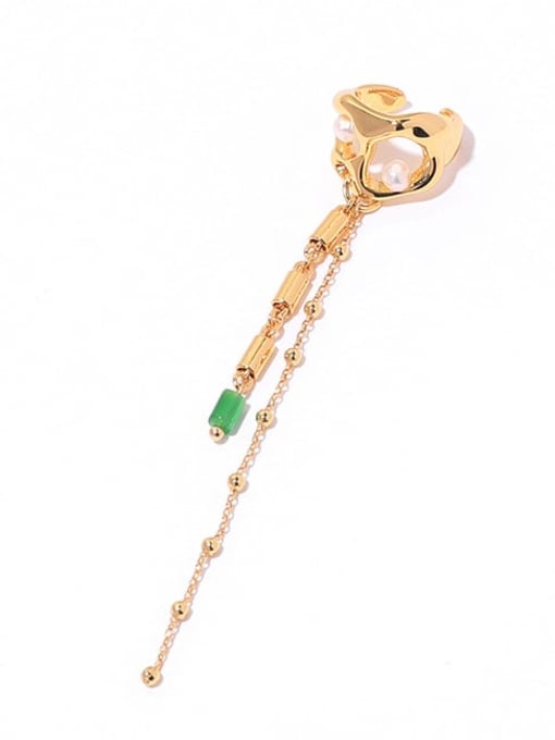 Tassel Earbone clip ( Single Only One) Brass Imitation Pearl Tassel Trend Single Earring