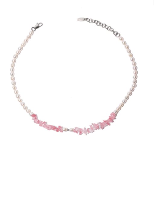 Pink Necklace Brass Freshwater Pearl Irregular Minimalist Necklace
