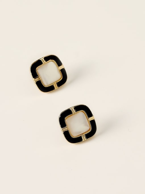 14k Gold Brass Enamel Geometric Vintage Stud Trend Korean Fashion Earring