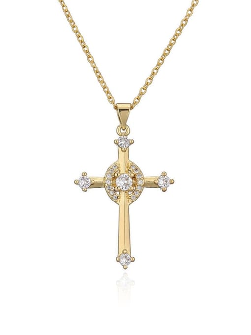 20700 Brass Cubic Zirconia Cross Vintage Regligious Necklace