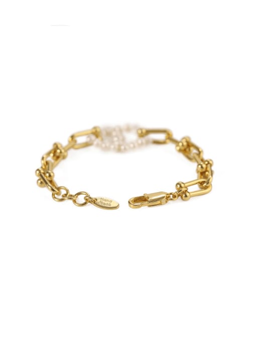 ACCA Brass Imitation Pearl Geometric Vintage Bracelet