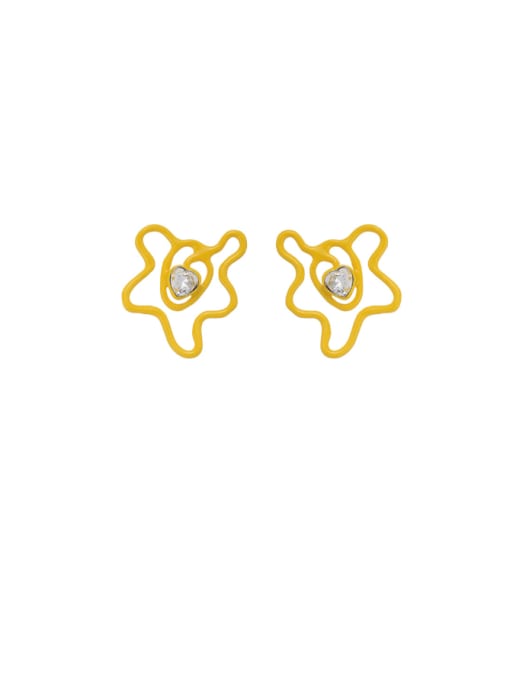 yellow Brass Enamel Hollow  Flower Minimalist Stud Earring