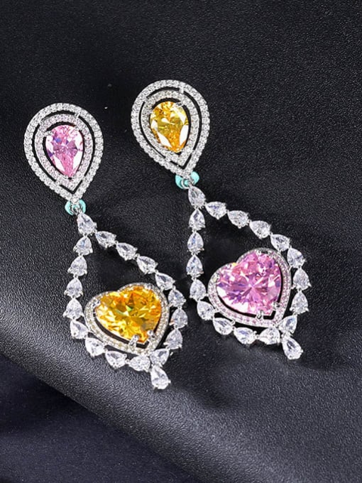 OUOU Brass Cubic Zirconia Heart Luxury Drop Earring
