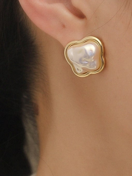 HYACINTH Brass Imitation Pearl Irregular Minimalist Stud Trend Korean Fashion Earring 1