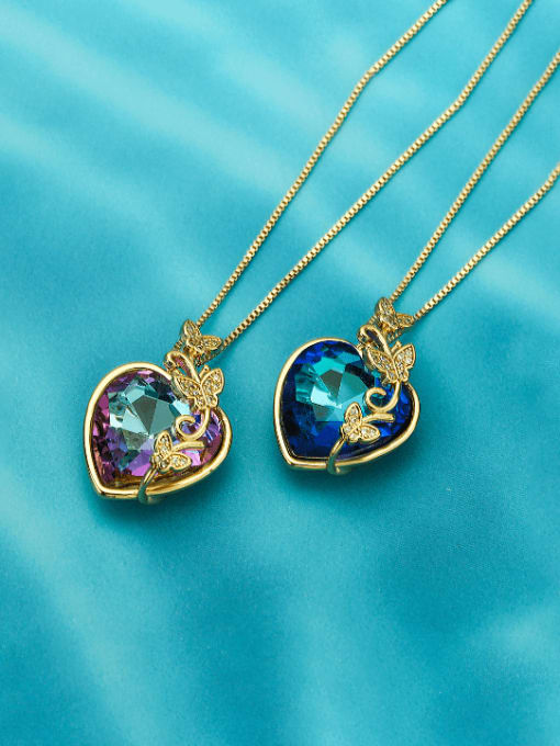 AOG Brass Glass Stone Heart Minimalist Necklace