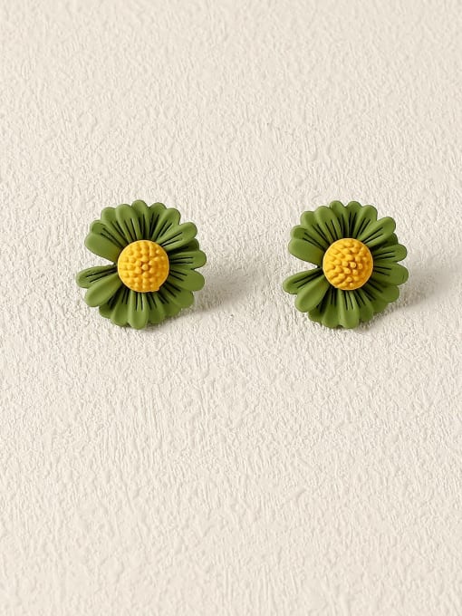 Dark green Brass Enamel Flower Cute Stud Trend Korean Fashion Earring