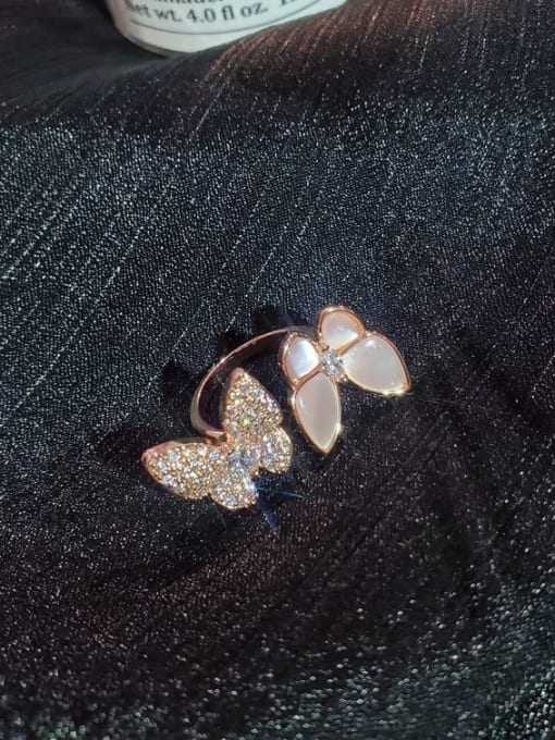 Golden Alloy Rhinestone White Butterfly Trend Band Ring/Free Size Ring