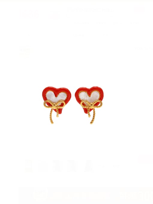 White Beixin Earrings Brass Enamel Heart Minimalist Stud Earring