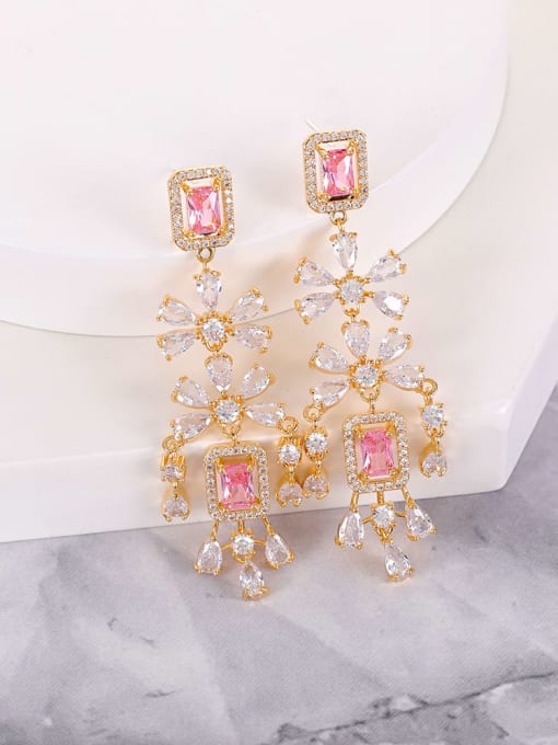 Pink zircon Brass Cubic Zirconia Geometric Luxury Cluster Earring