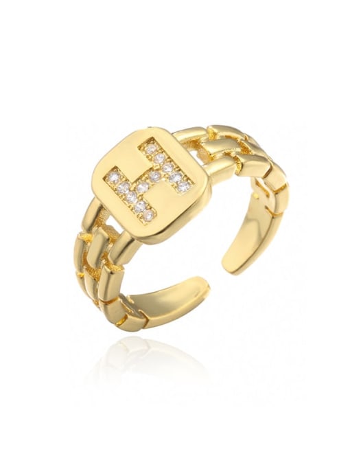 H Brass Cubic Zirconia Letter Vintage Band Ring
