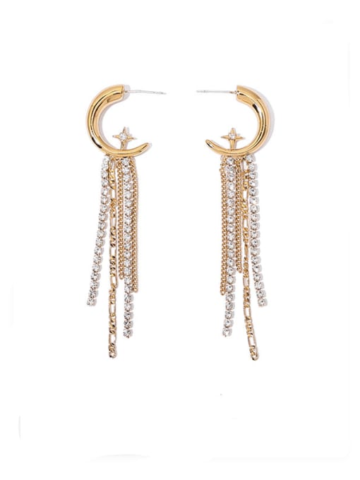 golden Brass Star Moon Tassel Vintage Threader Earring