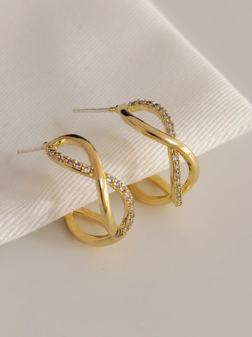 14K gold Brass Rhinestone Cross Minimalist Stud Earring