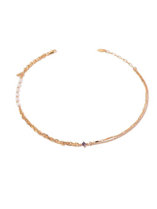 ACCA Brass Imitation Pearl Geometric Vintage Multi Strand Necklace