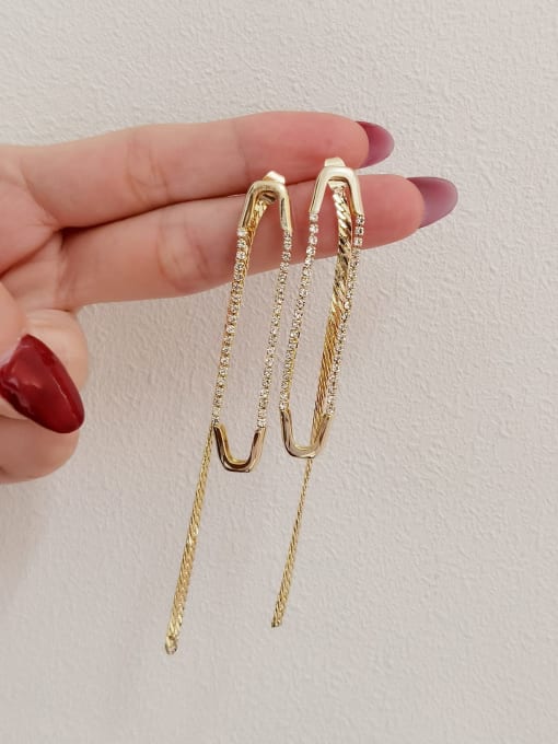 14k Gold Brass Cubic Zirconia Tassel Minimalist Threader Earring