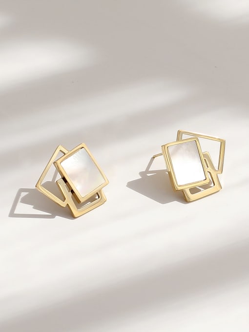 14k Gold Brass Shell Geometric Minimalist Stud Trend Korean Fashion Earring