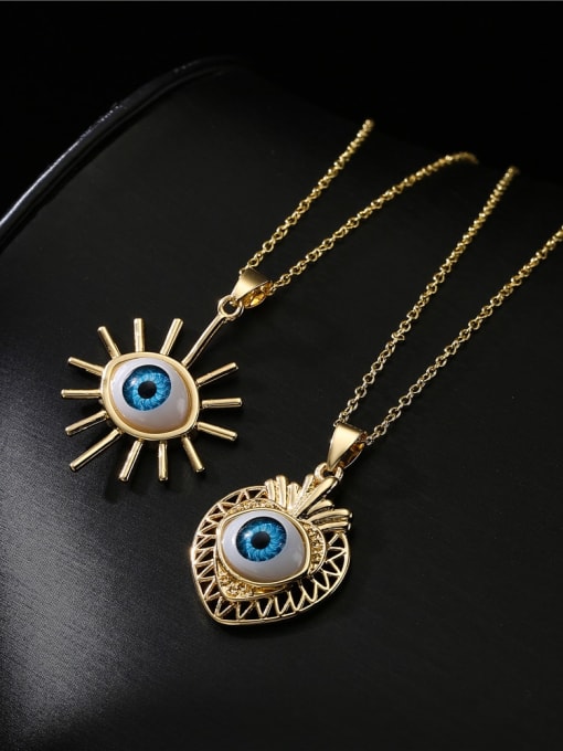 AOG Brass Rhinestone Enamel Evil Eye Vintage Heart Pendant Necklace 1